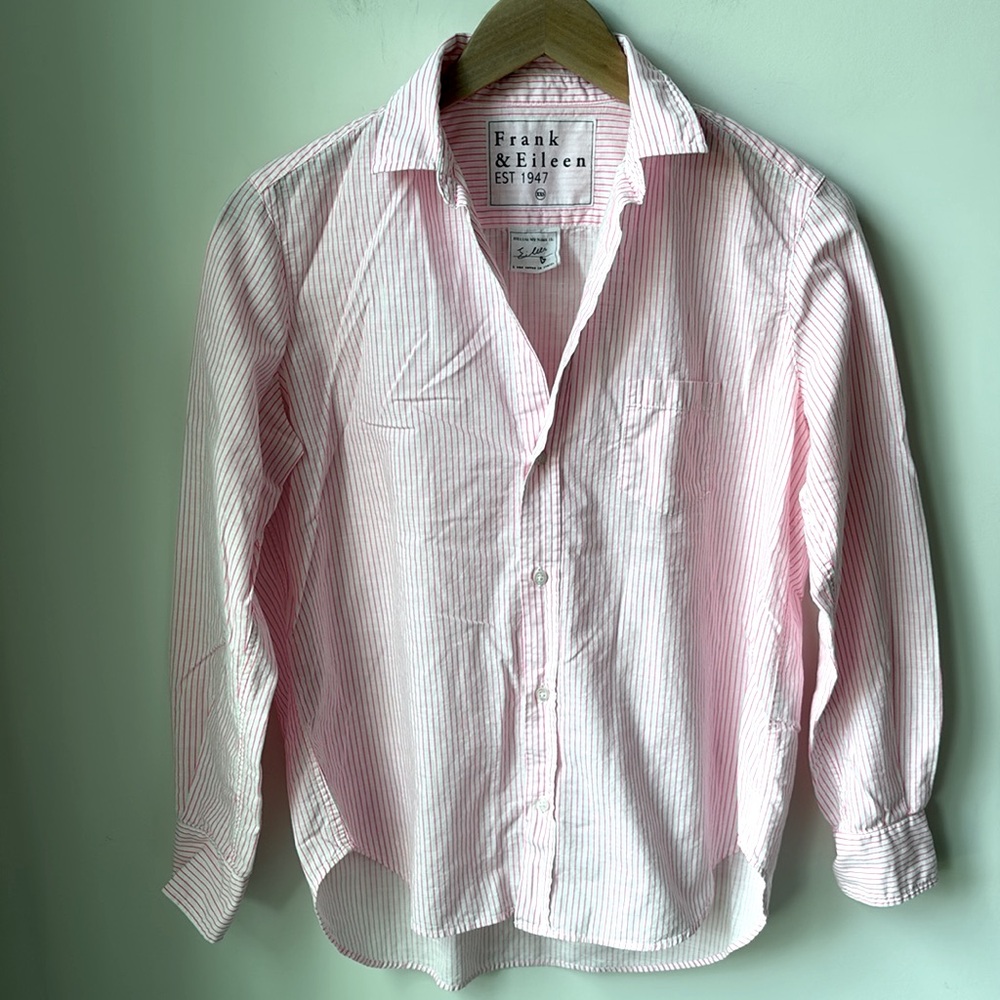 Frank & Eileen Eileen Relaxed Button Front Shirt Pink Wht Stripe Cotton Size XXS